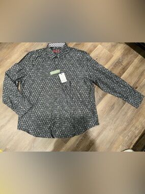 New Robert Graham Shirt Gray Geo Skull Print Flip Cuff Classic Fit Mens Sz 3XL